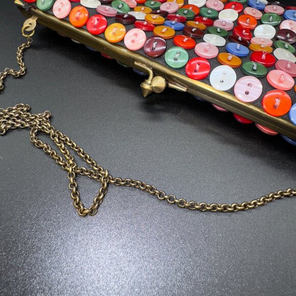 Novelty Aldo Handbag Clutch Purse Buttons Multicoloured Kiss lock Chain Handle - Picture 3 of 6